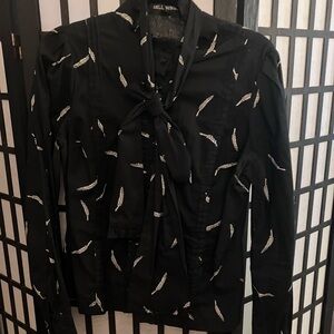 He’ll Bunny Chic Black Blouse with White Feather Design